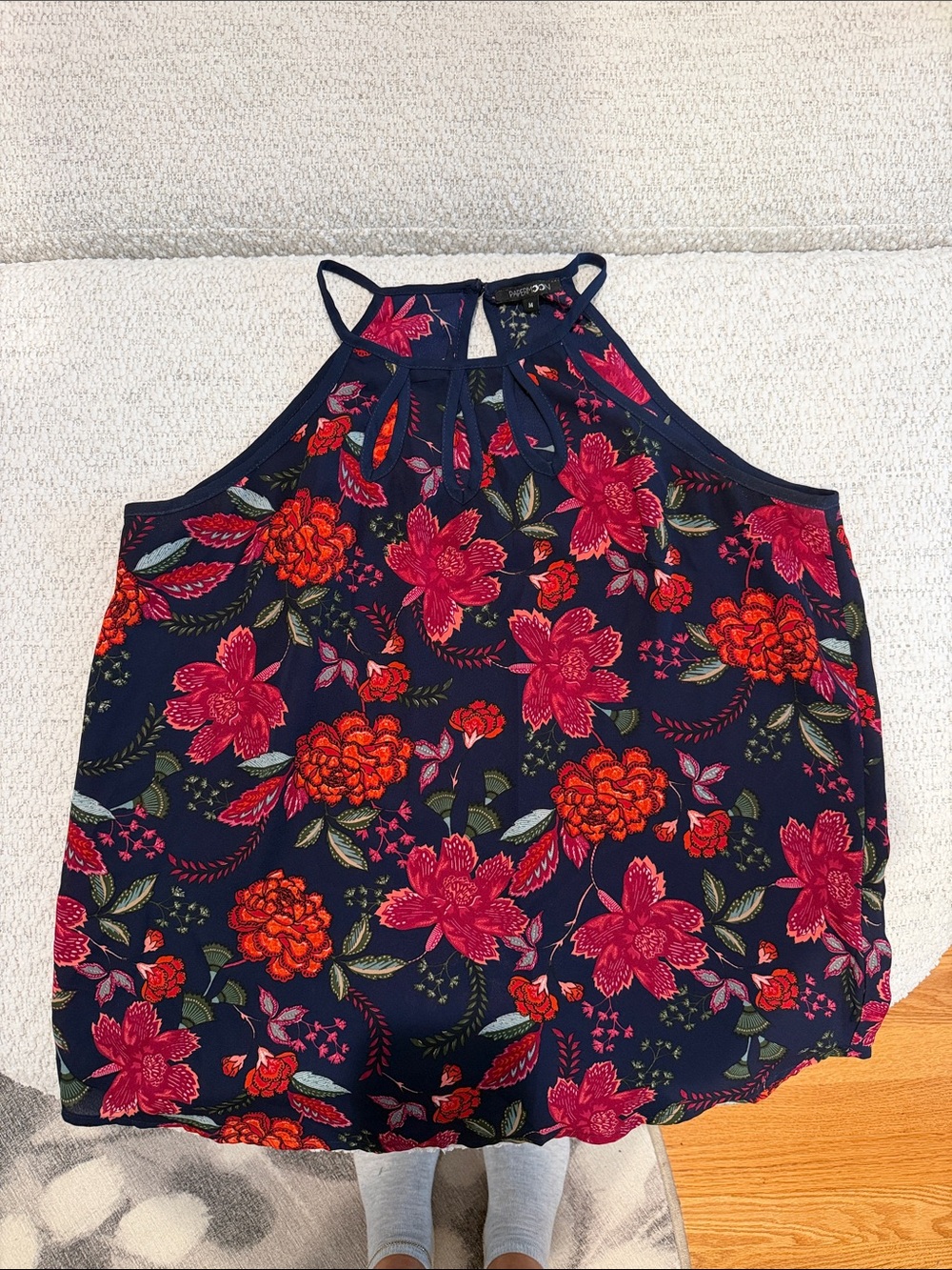 Papermoon Navy Halter Tank with Pink & Red Floral Print